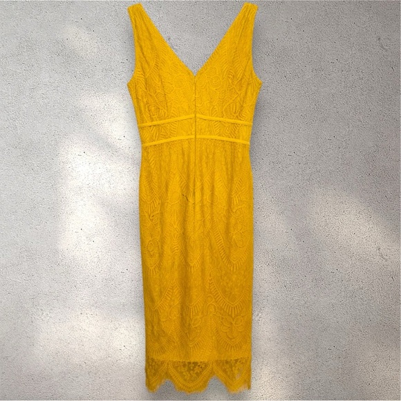 Nanette Lepore Yellow Lace Midi Dress – Women’s Size 6 - Picture 3 of 7